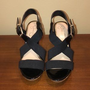 Jessica Simpson black strap wedges